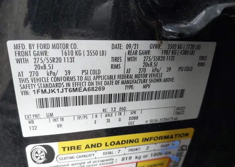 2021 Ford Expedition Xlt Max z USA, uszkodzony, nr VIN 1FMJK1JT6MEA68269